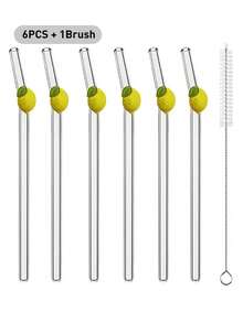 4Pcs Reusable Glass Straws With Summer Lemon Decoration, Bachelorette Bridal Party Decor, Fresh Atmosphere, Drinking Straws Set + Cleaning Brush,Straws, For Hot & Cold Beverages, Cocktails, Coffee, Juice & Parties, Easy To Clean, Stylish Design - Style 1 - View 15