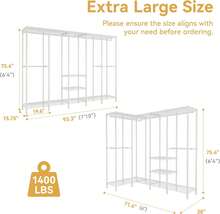 H5 Extra Large Heavy Duty Clothes Rack, Wire Garment Rack,Large Wardrobe Closet, Freestanding Closet Rack For Hanging Clothes, Clothing Rack With Adjustable Shelf, 93.3" Lx15.7 Wx75.4 H,White - White - View 5