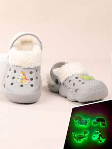 Pink Cave Shoes Glow-In-The-Dark Shoes Flower Decoration Boy And Girl With The Same Children's Padded Warm Shoes