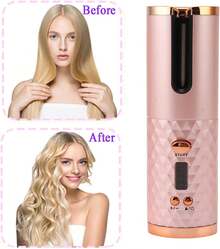 Rizador de pelo automático recargable calentamiento rápido giratorio portátil color rosa ideal para mujeres y niñas ayuda a crear ondas y rizos perfectos cabello profesional accesorio de belleza práctico - Rosa - Ver 3