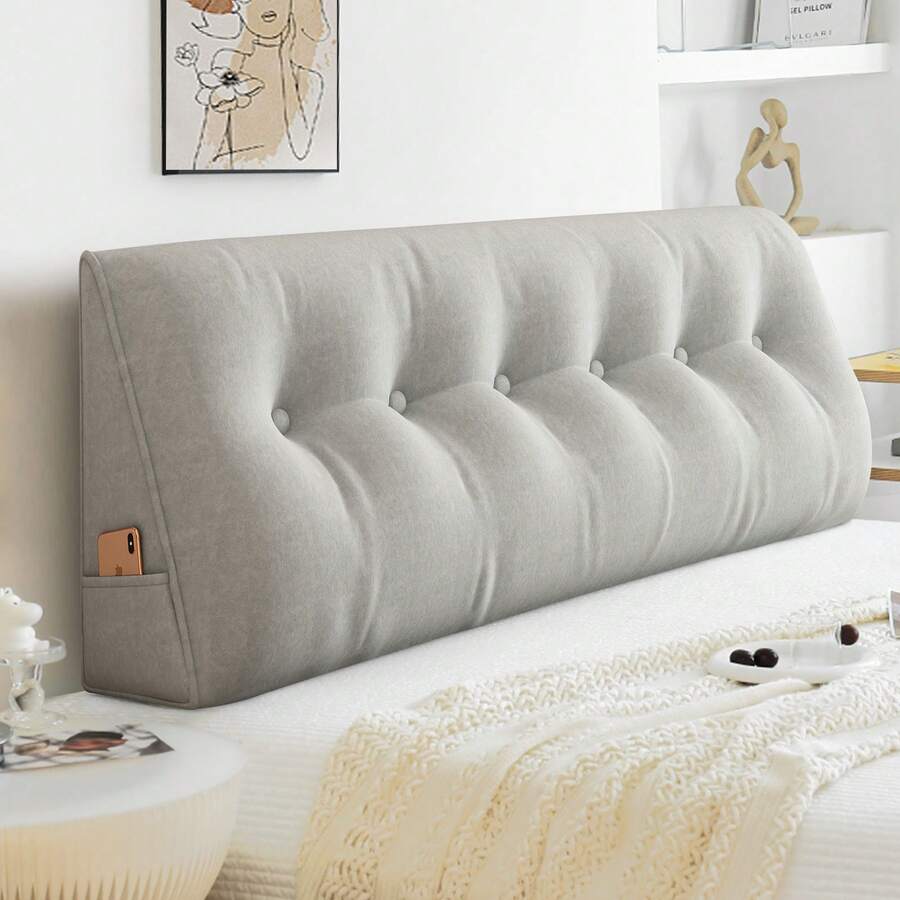 Headboard Wedge Cushion, Reading Cushion, Back Support Cushion, Upholstered Bed Cushion, Reversible Cushion, Large Back Support Cushion, Triangular Wedge-Shaped Support Cushion, Bed Side Cushion, Tatami Wedge Cushion, Lumbar Cushion For Bed And Sofa - Màu Xám nhạt - Xem 1