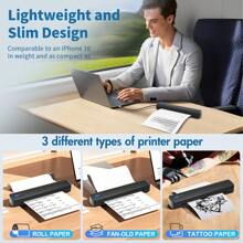Portable Printers Wireless For Travel, Support 8.8" X 33" US Letter, Bluetooth Thermal Printer Compatible With IOS, Android & Laptop, Inkless Mobile Printer For Office, Home, School