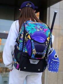 1pc Outdoor Sports Rugby Bag New Style Baseball Bag Ditsy Floral Waterproof Nylon Field Hockey Bag Independent Shoe Compartment Handball Bag Multi-Function Sports Backpack Lightweight Can Hold Helmet Cycling Bag Wet & Dry Separation Short Trip Travel Bag - Multicolor - View 10