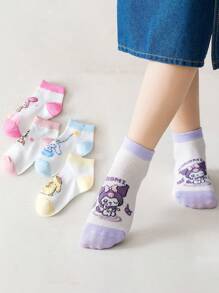 5 双女孩网眼透气袜子，可爱卡通人物设计，包括 、、兔子、Melody、，柔软舒适，适合 0-16 岁男孩/女孩，春夏中筒袜 - 彩色 - 查看 2