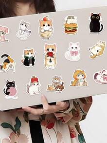 50张可爱猫咪贴纸 卡哇伊美学贴纸 猫咪派对礼品防水乙烯基贴纸 - 黃色 - 查看 3