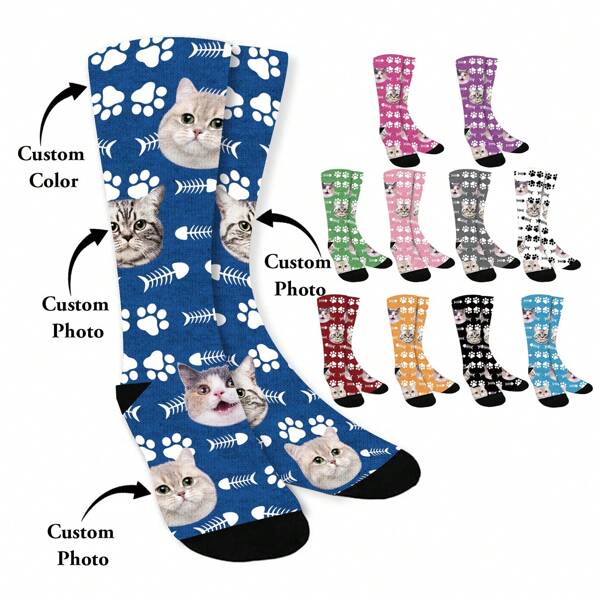 Personalized Gifts, Customized Photo Socks, Fish Bone Element Pet Socks Gifts