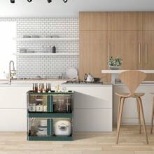 2 piezas Cajas de almacenamiento plegables de 72L con tapa, ruedas y puerta, de plástico transparente - Verde - Ver 2