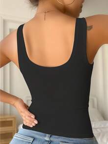 Solid Color Ribbed New Camisole Vest For Women, Sexy Sleeveless Undershirt Top For Summer - Black - View 5