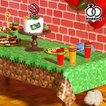 قطعة واحدة من قماش غطاء طاولة مستطيل تصميم بكسل قابل للتخلص منه، غطاء طاولة احتفالي، قماش طاولة البكسل الأخضر