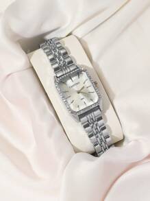 CARYINO 1pc CARYINO Ladies Stainless Steel Strap Watch, Classic Square Shape, Elegant Versatile Delicate Cubic Zirconia Quartz Watch, Suitable For Daily Life, Business, Gathering