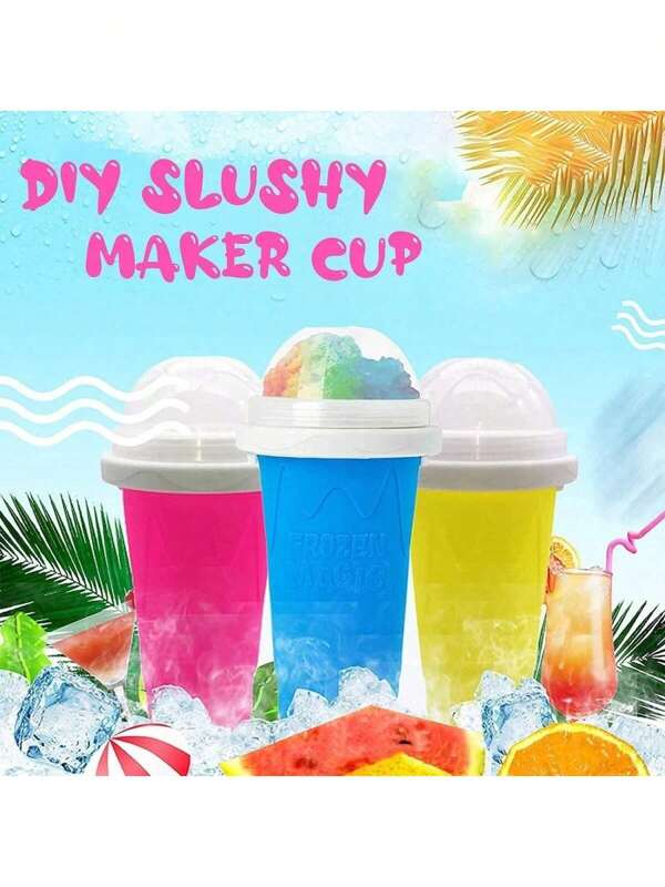 1pc Squeeze Ice Smoothie Cup, Self-Made Milkshake Cup, Squeeze To Change Into Ice Cup, Quick Cooling Drink Shake Cup, Quick Freeze Magic Slush Cup With Lid And Straw, Portable Juice Squeezer Cup, Double Layer Silicone DIY Magic Slush Squeeze Cup For Juice, Soda, Milk And Ice Cream