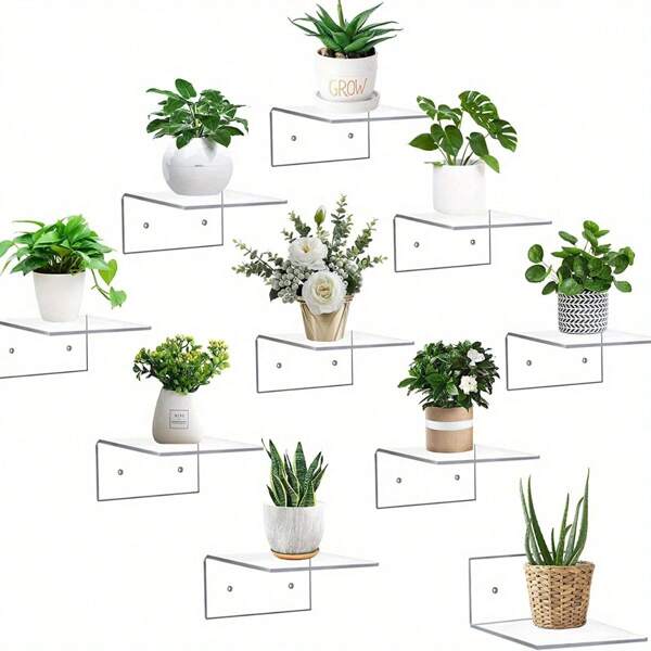 1 Peça Prateleira Flutuante de Acrílico Transparente para Montagem na Parede, Exposição de Plantas, Vasos de Flores, Câmeras e Pequenos Objetos - Prateleira Adesiva para Quarto, Quadros e Armazenamento de Brinquedos - Transparente e Fácil de Limpar
