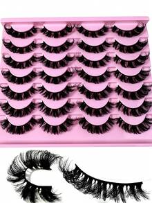 New 14pairs Natural DD Curl Russian Strip Lashes Cat Eye False Eyelashes 8D Fluffy Mink Lashes 3D False Eyelashes Fluffy Volume Eyelashes Halloween Cosplay Manga Fake Eyelash Extension Make Up - 黑色 - 查看 2