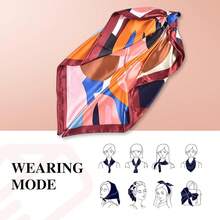 35 Inches Silk Head Scarf-Satin Hair Scarves Silk Bandana Scarf Headscarf For Women's Fashion Scarveshalloween - 七彩向日葵-酒紅色 - 查看 8