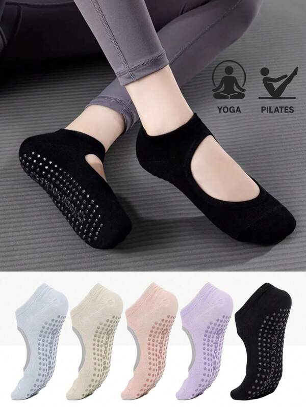 1/5 Pairs Of Women's Multi-Color Combination, Solid Color Yoga Socks , Sports Socks, Yoga, Dance, Indoor Pilates, Floor Fitness, Gift