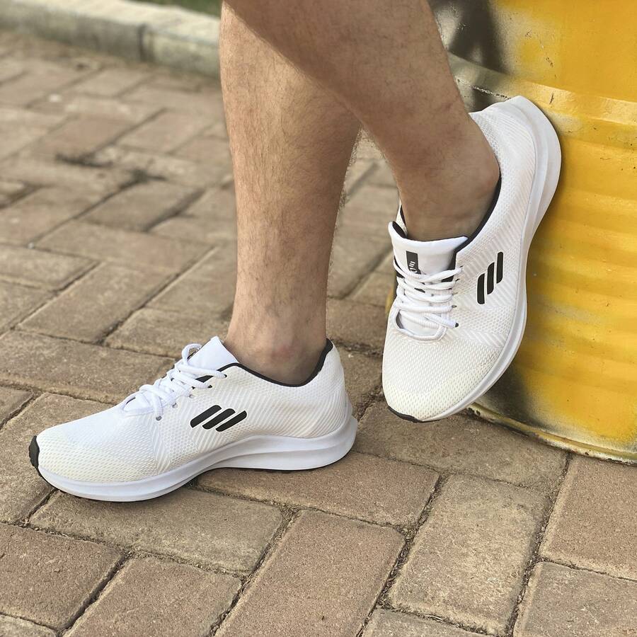 Men's O2X Lightweight Tennis Shoes Walking Running Gym Sports Training Beach Lace Up Sports Outdoor - 白/黑 - 查看 1