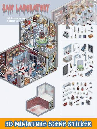 YWWBLD Säge Labor Thema Mini-Szene 3D Aufkleber PET DIY Aufkleber, geeignet als Urlaubsgeschenk, DIY Zimmer Dekoration, Lässig Aufkleber Sammlungen, Zeitvertreib und Spaß