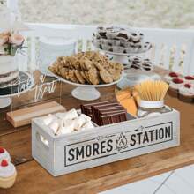 S'Mores Station With Mason Jar, Farmhouse S'mores Bar Holder With Handle, 4 Section Smores Caddy & Smores Accessories Organizer, Smores Maker Container Box For Smores Kit, Smores Tray