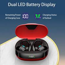 LIFEBEE 无线耳机，适合跑步和健身，入耳式无线耳机，带降噪麦克风，运动耳机，耳挂式设计，立体声入耳式耳机，带 LED 显示屏和充电盒 - 紅色 - 查看 4