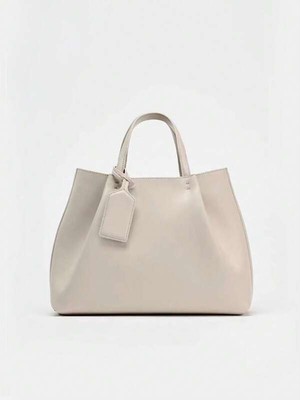 2025 New Fashion Minimalist Stitching Decor Handbag & Shoulder Bag, Large Capacity Commuter Bag For Women