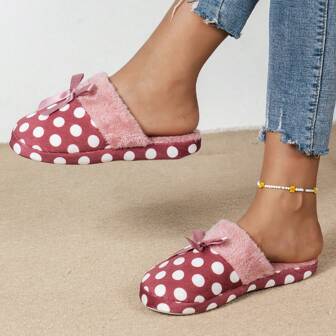 Chaussons d'intérieur pour couples, chaussures d'intérieur confortables, légères et chaudes avec doublure douce, chaussures plates polyvalentes et avec un nœud