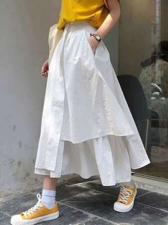 法国时尚女装新款度假风别致半身裙不规则日韩宽松学院风A字裙中长高腰蓬蓬裙优雅半身裙