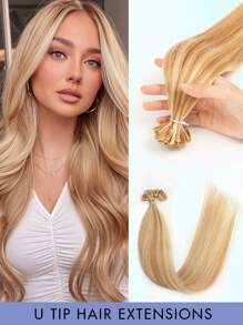 50 Pcs U Tip Hair Extensions Real Human Hair Extensions Natural Look Keratin Straight Basic Style Invisible Nail Tip Hair Extensions For Women