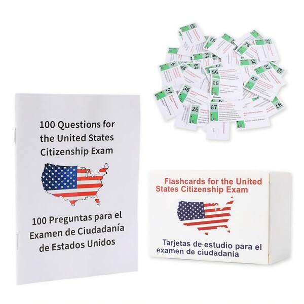 U.S Citizenship Flash Cards 2025-WithBilingual BookletEnglish/Spanish,Naturalization StudyGuide With 100 Us Civics Questions&Answers,US Civics Test FlashBilingual Flash Cards Combo Set