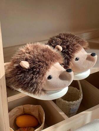 女士可爱 3D 刺猬设计室内拖鞋，舒适防滑保暖厚底，适合春秋冬季