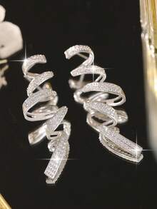 jealous young 1 cặp bông tai dài đính đá Cubic Zirconia hình học xoắn ốc phóng đại quyến rũ dành cho phụ nữ trong lễ hội đám cưới, lễ đính hôn, kỷ niệm ngày cưới, quà tặng trang sức - trắng - Xem 8