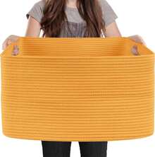 Extra Large Orange Storage Basket, 23.6" X 17" X 12" Rectangle Baskets For Organizing, Cute Cotton Rope Baskets For Storage, Blanket Toy Bin Organizer, Colorful Woven Baskets For Decor - Burnt Orange - View 1