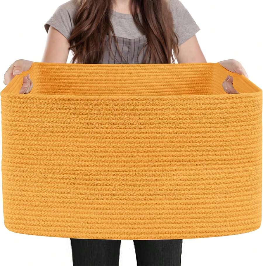 Extra Large Orange Storage Basket, 23.6" X 17" X 12" Rectangle Baskets For Organizing, Cute Cotton Rope Baskets For Storage, Blanket Toy Bin Organizer, Colorful Woven Baskets For Decor - Burnt Orange - View 1
