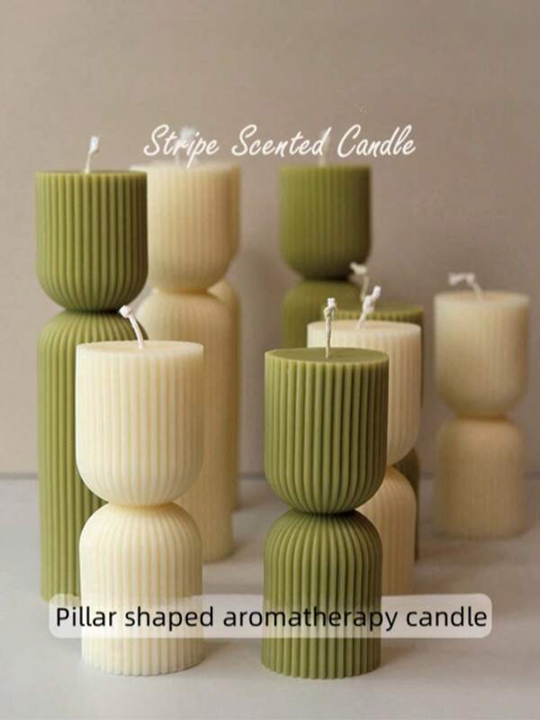 1 pieza Vela de pilar con rayas, blanca y verde, decoración y regalo adecuado para decoración del hogar, ambiente de dormitorio, regalo DIY, sala de estar, chimenea, oficina, Día de San Valentín, juego de velas, vela perfumada, regalo para amigos, regalo para damas
