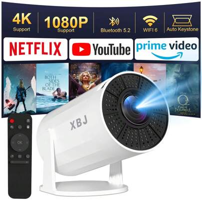 GAWFOLK Proiettore XBJ 4K UHD con Android 11 - Wi-Fi 6 dual-band, 290 lumen ANSI, chip Allwinner H713, Bluetooth 5.0, 1280*720P - Proiettore portatile per esterni, essenziale per riunioni di famiglia, serate cinema e presentazioni in ufficio