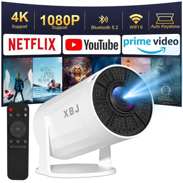 GAWFOLK XBJ 4K-UHD-Projektor mit Android 11 – Dual-Band-WiFi 6, 290 ANSI-Lumen, Allwinner H713-Chip, Bluetooth 5.0, 1280*720P – Tragbarer Außenprojektor, unverzichtbar für Familienfeiern, Filmnächte und Büropräsentationen