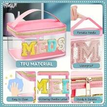 Fashion Transparent PVC Makeup Bag, 7 Colors Available, MEDS Makeup Bag - With Handle Transparent PVC Travel Medicine Storage Bag, Waterproof Nylon Zipper Toiletry Bag, Medicine Storage Bag, Suitable For Patients And Nurses Use