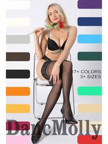 Sheer Silicone Lace Thigh High Stockings For Women 17+ Colors Ultra-Soft Silky Fabric Seamless Fit Long Lasting Comfort Plus Size Available - 綠色 1 對 - 查看 7
