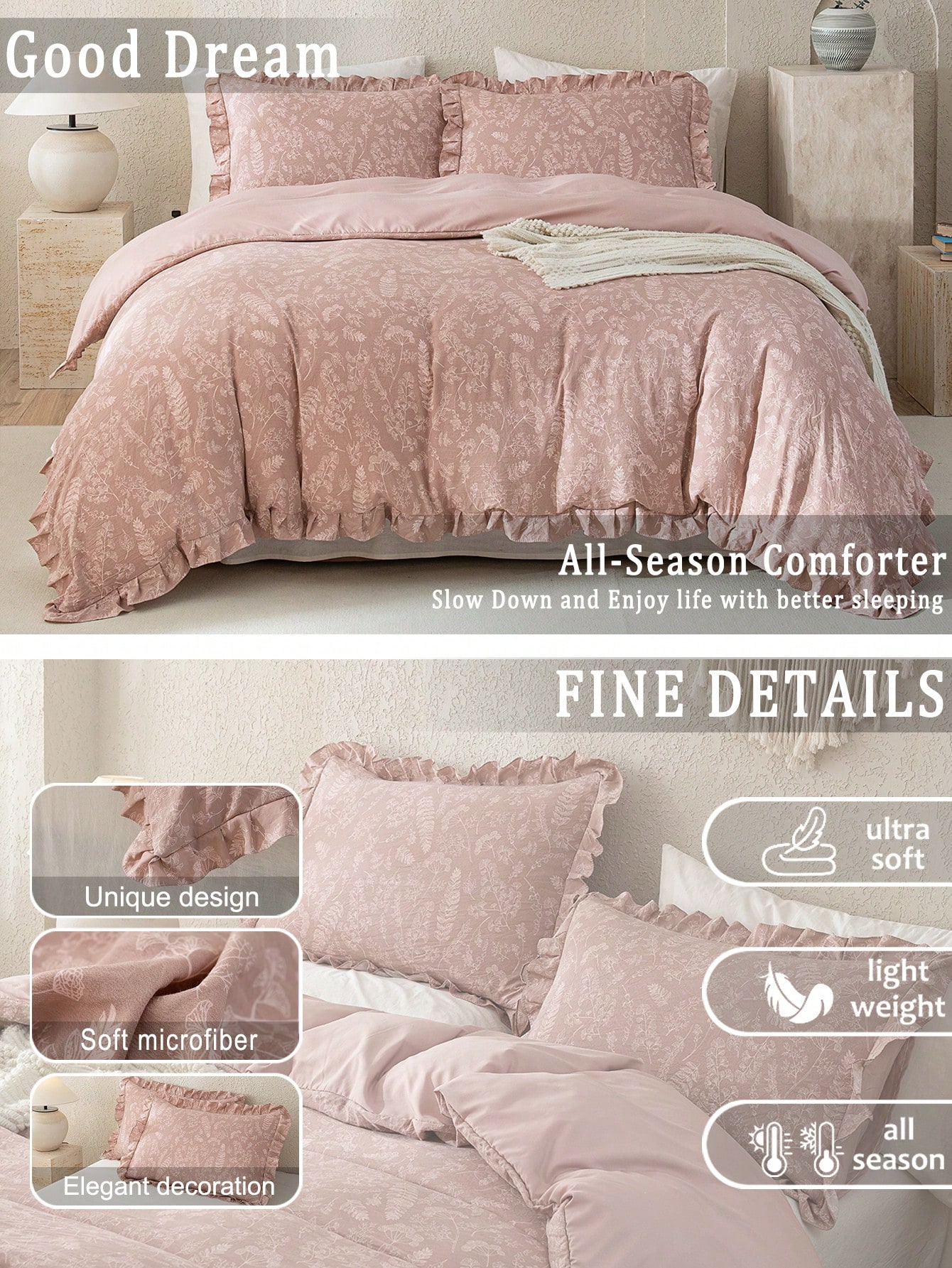 طقم أغطية سرير 3 قطع بطراز بوهيمي مزين بالأزهار