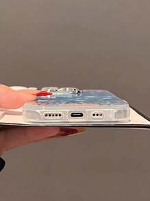 1 pieza Funda de teléfono con estilo tie-dye azul de mar y algas compatible con iPhone 16 ProMax, nueva cubierta protectora de teléfono sin marco y diseño de niña compatible con iPhone 15pro, 13, 14 Plus
