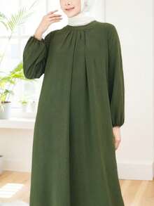 Women's Solid Color Modest Loose Long Robe Dress, Elegant And Dignified - Army Green - View 3