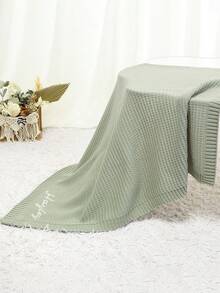 客製化手工刺繡針織兒童毯，個性化嬰兒字母毯，四季通用嬰兒洗禮傳家禮物 - 淺綠 - 查看 2