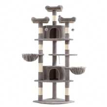 SHA CERLIN 73in Fan-Shaped Corner Cat Tower For Save Space, Multi-Level Tall Cat Tree For Indoor Kitties, Condo With Baskets, Cozy Perches, Sisal Scratching Posts, Pet Activity House, Grey - 灰色 - 查看 8