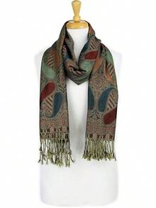 Paisley Pashmina Scarf For Women PASKMLNA - A18-3mocha-bluish Green - View 4