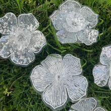 10 件，DIY 立体钉珠小花亮片花立体钉珠小花片鞋帽连衣裙服装配饰贴花，刺绣贴花熨烫热补丁用于夹克，缝制补丁用于服装背包牛仔裤 T 恤