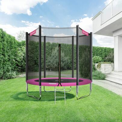 SONGMICS Trampoline Extérieur Enfant Diamètre 183 cm, Filet de Protection Externe, Coussins, Échelle, Poteau Droit de 180 cm de Haut, Cadre en Acier, Sélectionner Taille