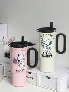 SNOOPY 1 件 750 毫升真空保温水瓶，大容量户外车载杯，便携式酷炫不锈钢吸管杯 - 查看 13