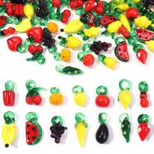 Set de 5 piezas de colgantes de vidrio hechos a mano con formas de verduras y frutas, con estilos múltiples que incluyen sandía y calabaza, accesorios de decoración casual y bonita apropiados para hacer pulseras, collares, aretes y joyería - Multicolor - Ver 2