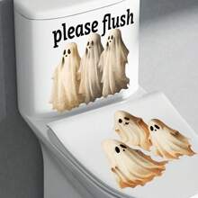 1/2 Stücke Halloween Geist Toilettenaufkleber - Wasserfest, selbstklebender dekorativer Badezimmeraufkleber, lustiger "Bitte spülen" Hinweis, perfektes Feriengeschenk, Halloween Dekoration