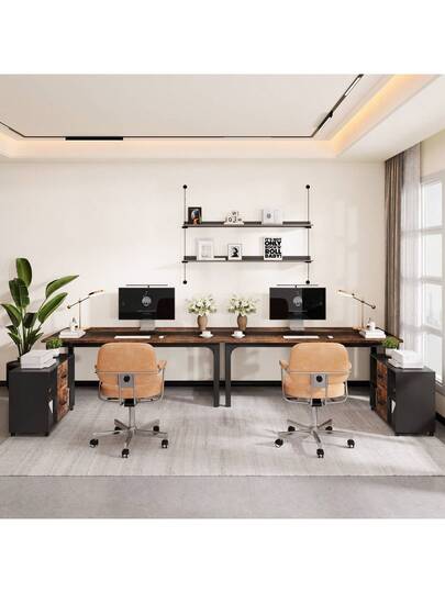 Tribesigns Desk, 160 80 Cm Large Computer Office Table, Study Room, Workstation Home Office, Moderne Vintage Bruin Zwart view 6