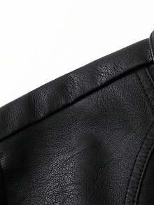 Plus Size Men's Casual PU Leather Jacket With Collar And Zipper Closure, Long Sleeve, Suitable For Outdoor Activities, Motorcycling In Spring And Autumn - Black - View 4